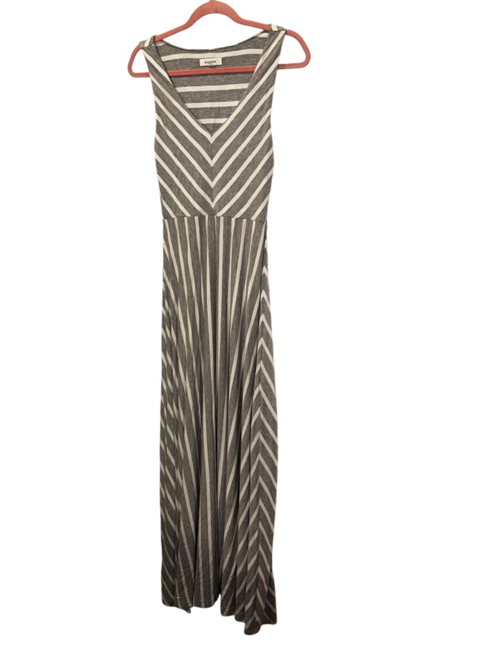 athlete gray white stripe jersey knit sleeveless maxi dress S
